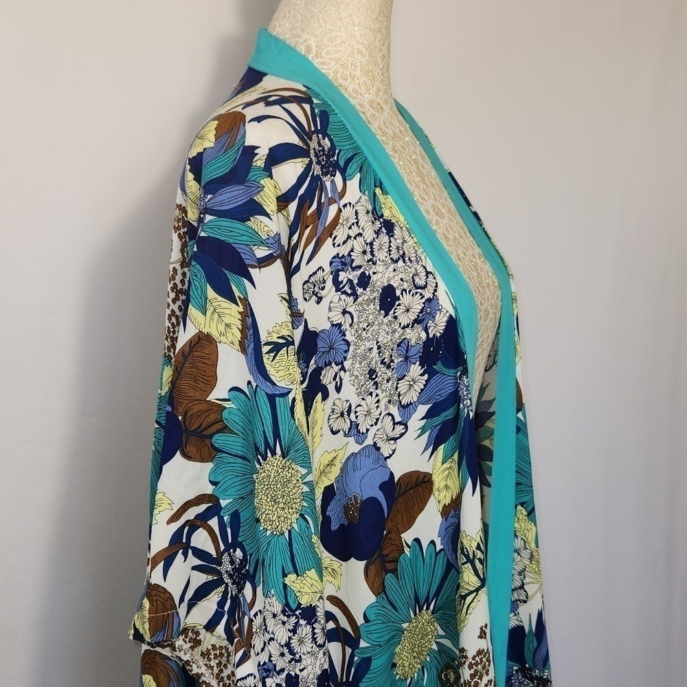 Do Everything In Love Women's Tropical Print Open Front Kimono Cardigan Beach - Picture 5 of 13